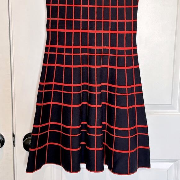 Ali Ro Navy Blue Orange Plaid Sleeveless Knit Fit Flare Tank Dress S - Picture 5 of 12